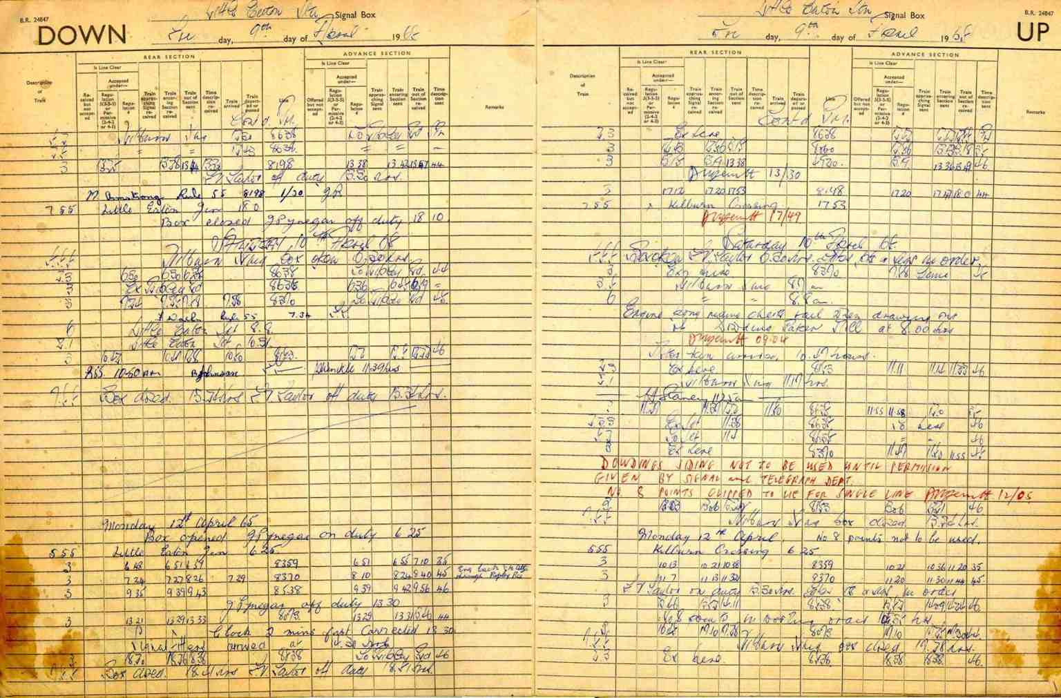 An extract from the Little Eaton Station Train Register Book