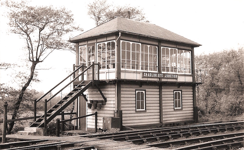 Swalincote Junction signal box photographed from the front looking across the lines