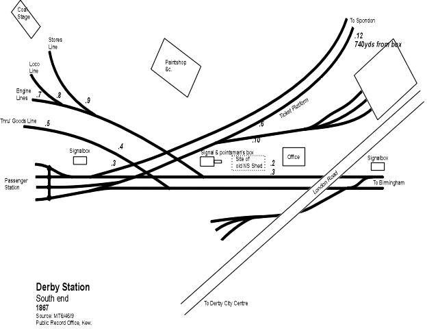 Map showing signal boxes around Derby Station